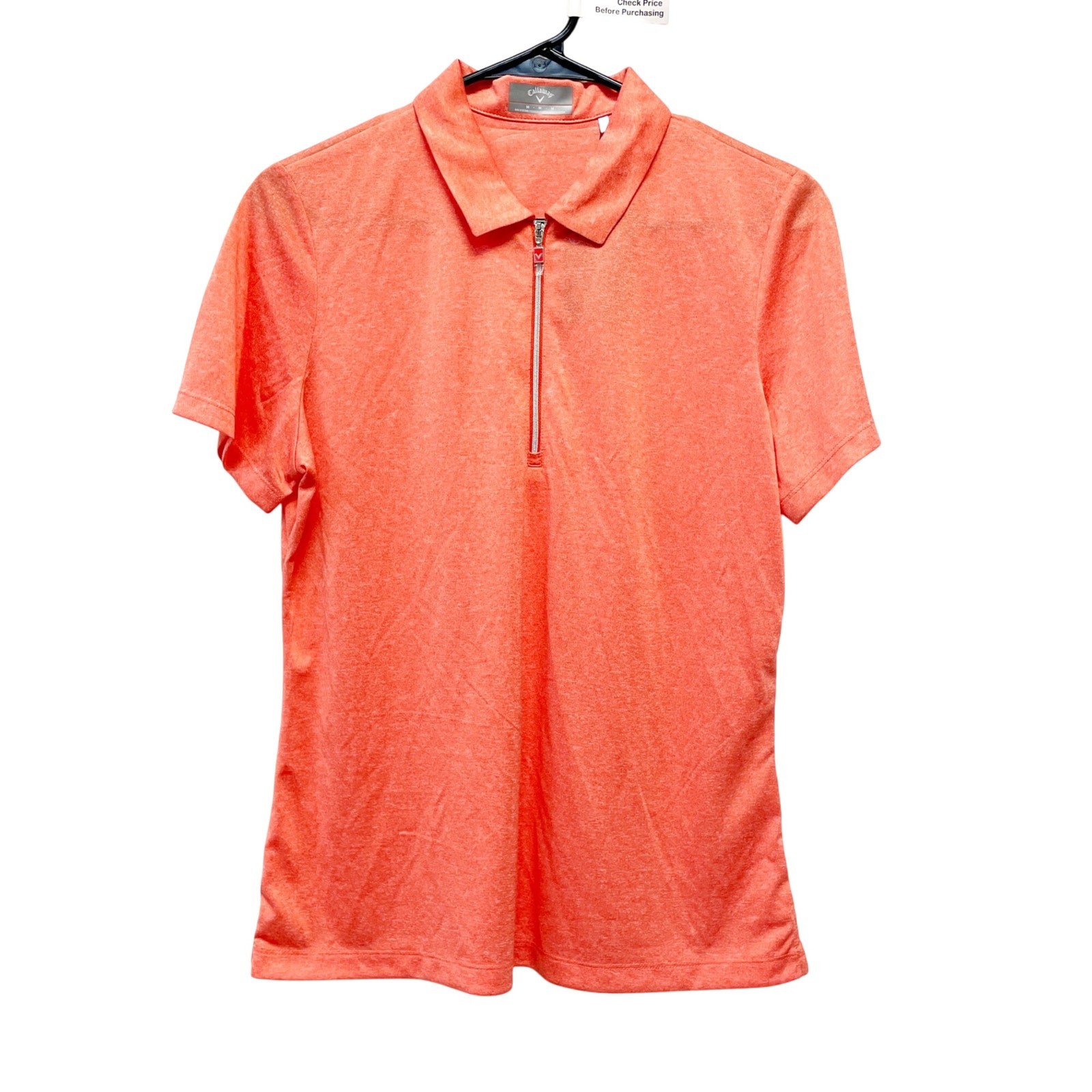 Callaway Womens Opti-Dri Quarter Zip Polo Heather Golf Shirt Coral Orange Size M