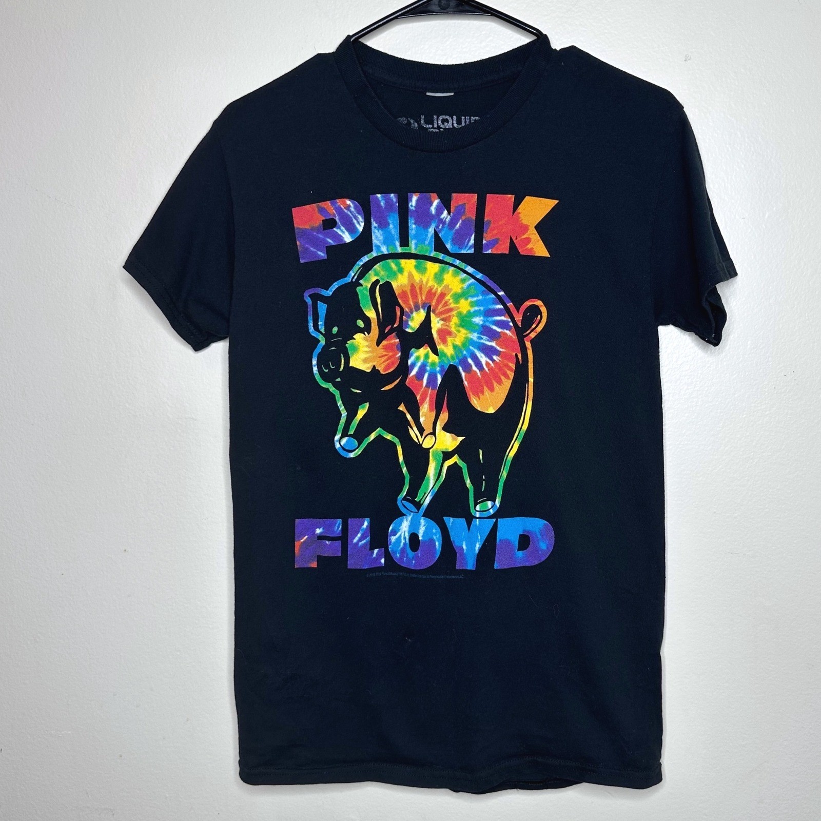 Liquid Blue Pink Floyd T-Shirt Flying Pig Tie Dye Women’s Black size Small
