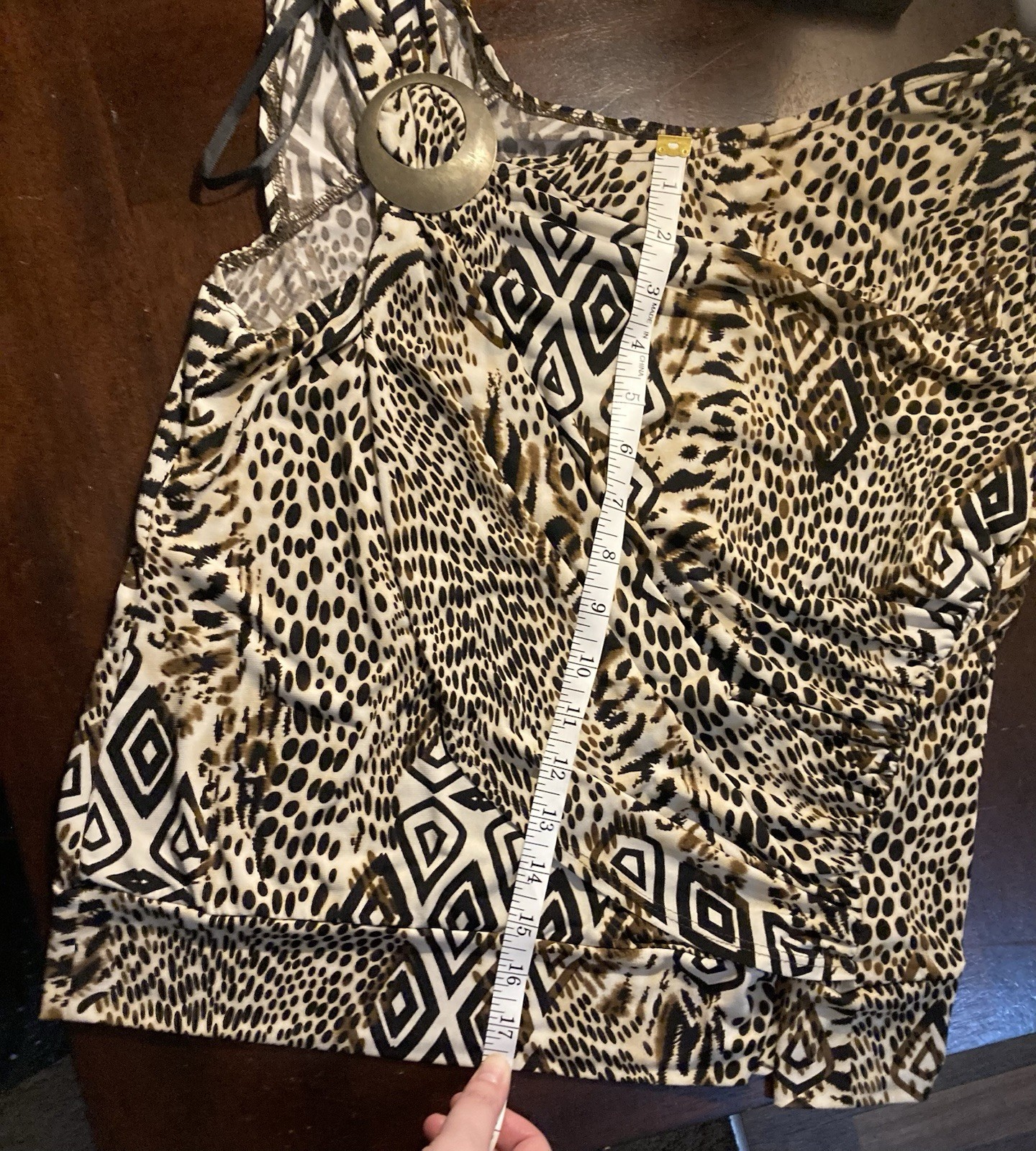 AGB Women’s Geometric Animal Print Blouse In Black And Brown Size Petite XL