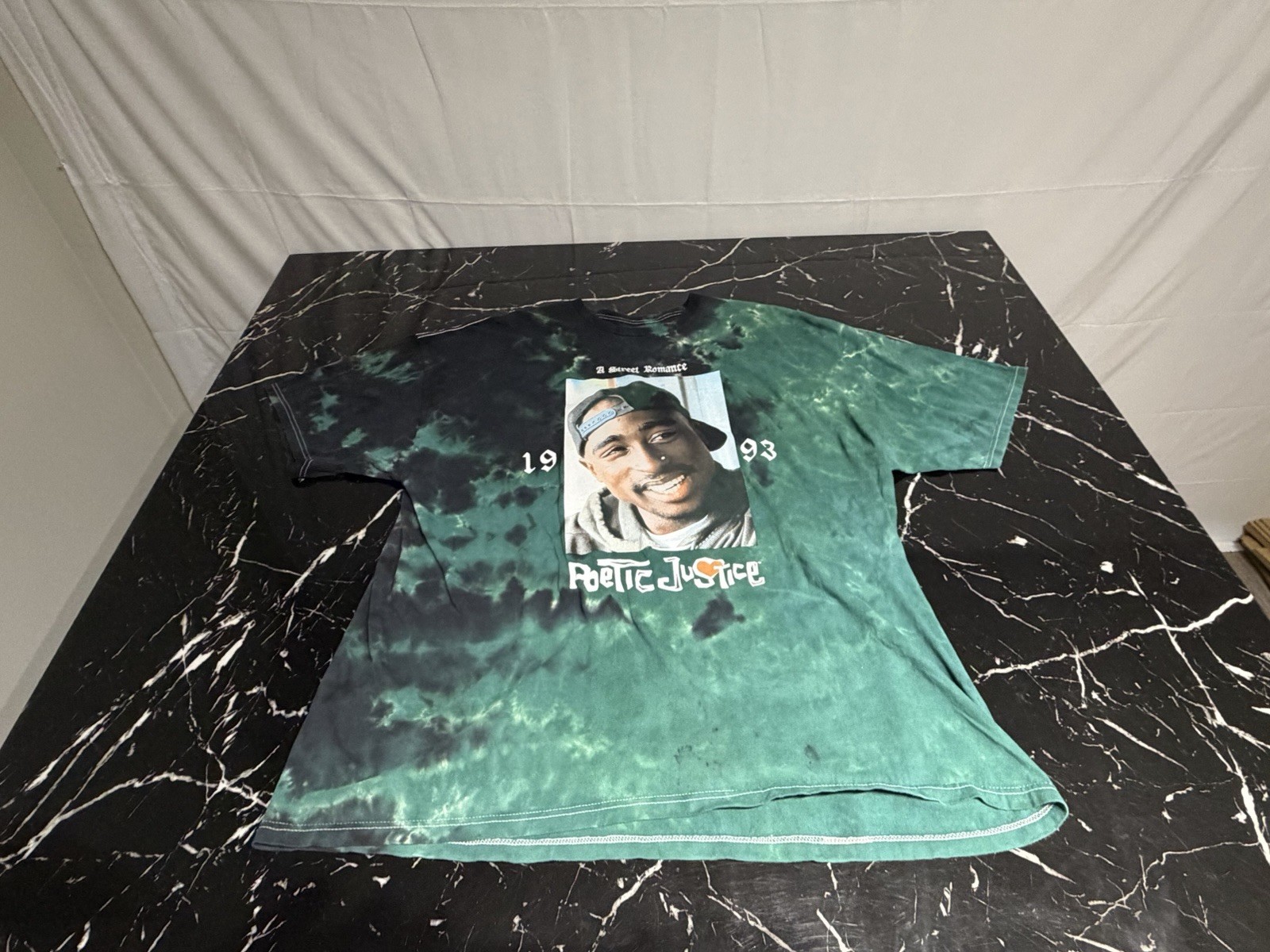Poetic Justice Tupac Shakur Tie Dye Graphic T-Shirt Green Black XXL 1993 Tee