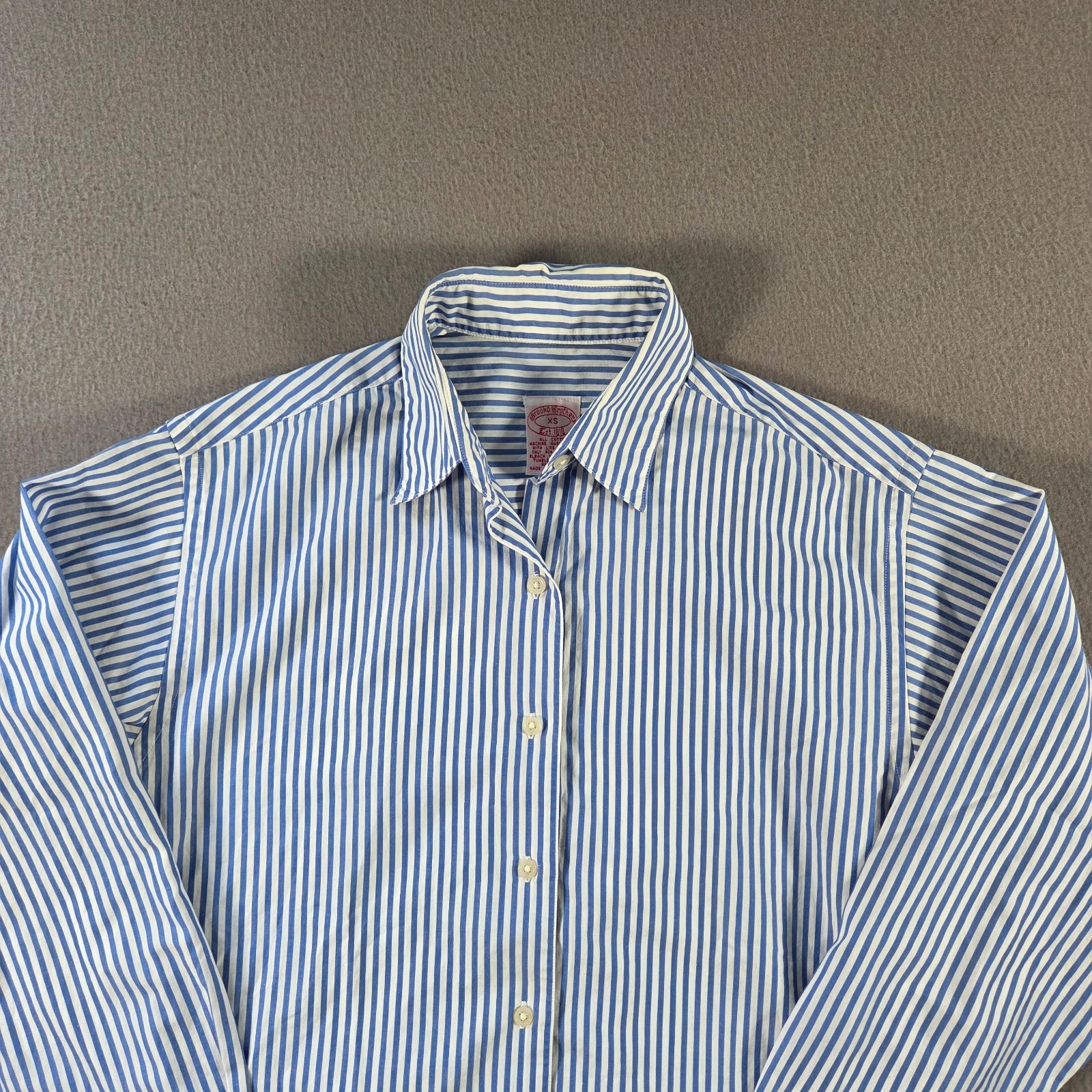 Vintage Brooks Brothers Shirt Womens XS Blue Striped Oxford Button Long Sleeve