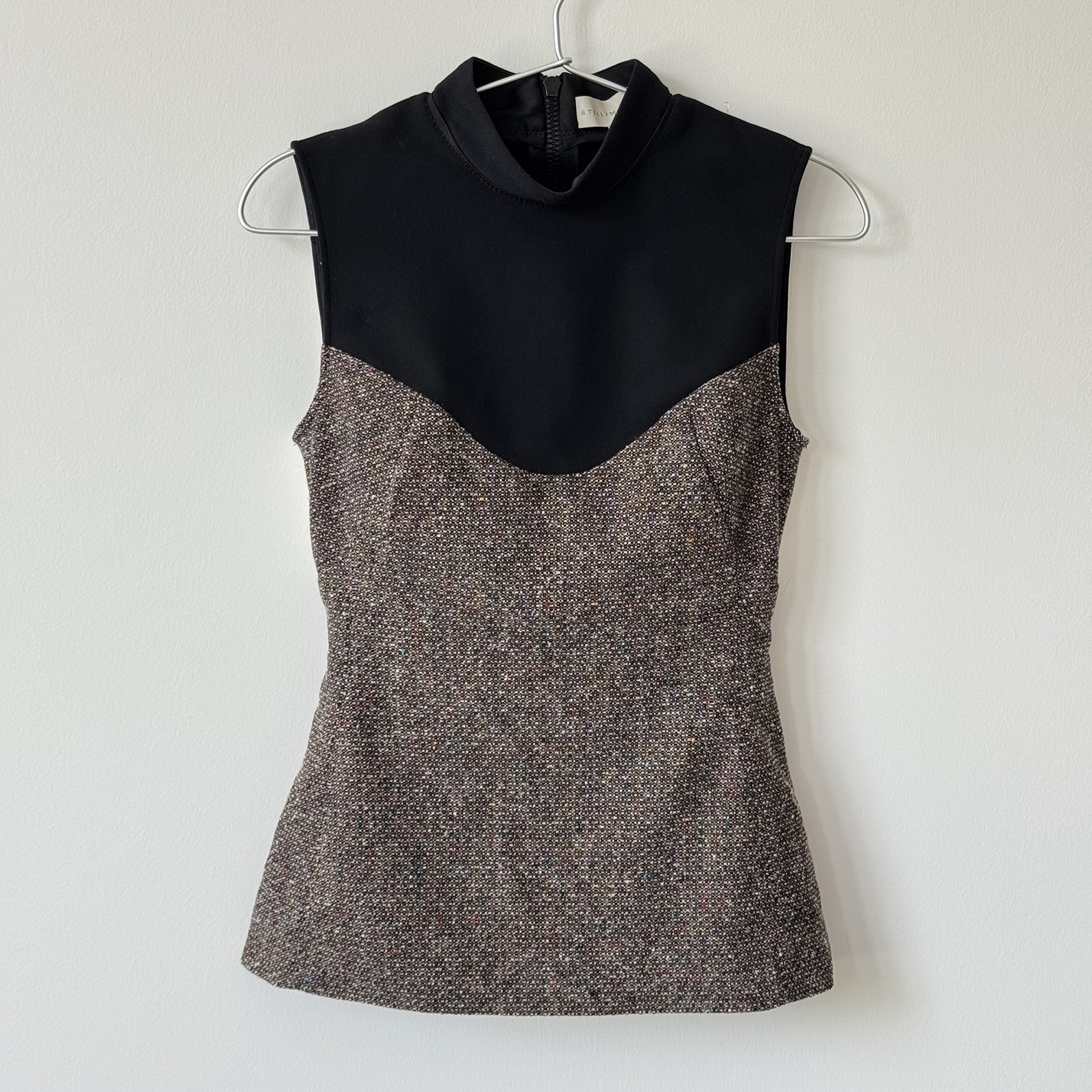 Stella McCartney Tweed and Scuba Mock-Neck Sleeveless Body Con Top – Size 40