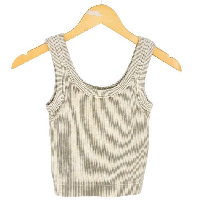 New ZENANA Ribbed STONE WASHED Padded Brami ASH MOCHA NTW-6307A Sz S/M
