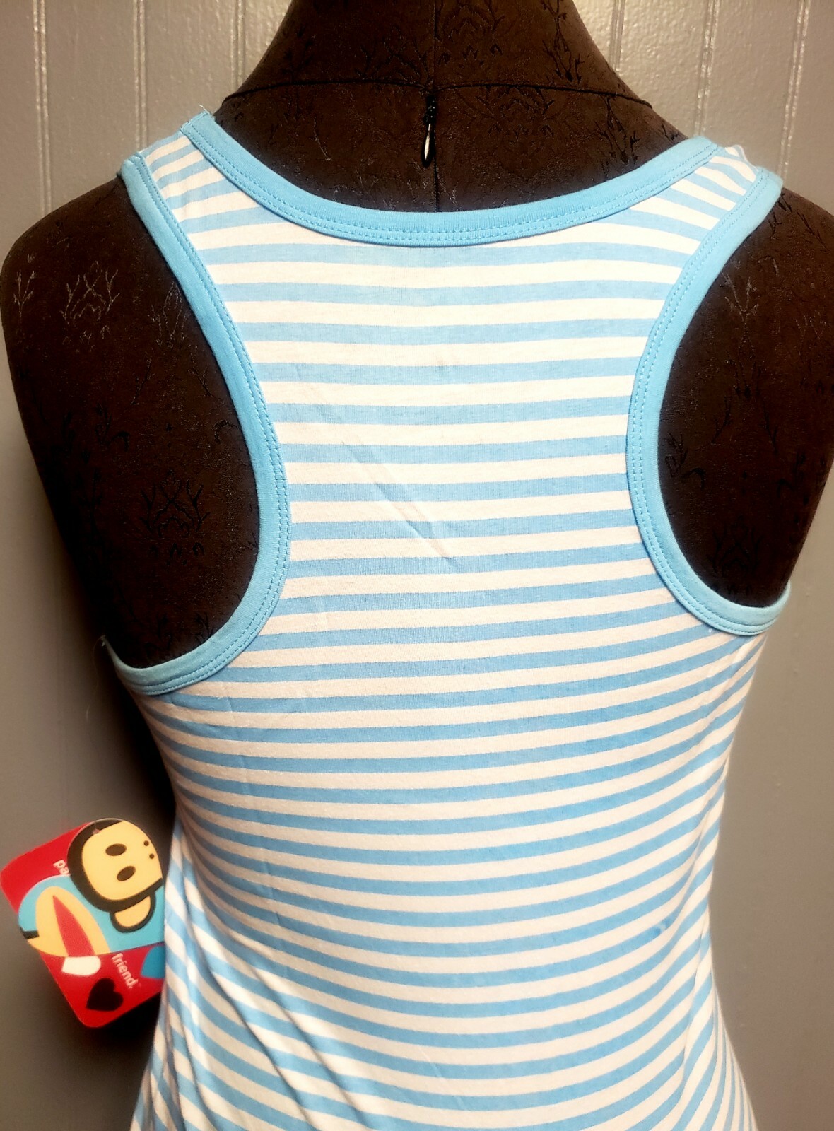 Paul Frank Blue Striped Tank Top Womens Cute Monkey Med NWT New Free Shipping