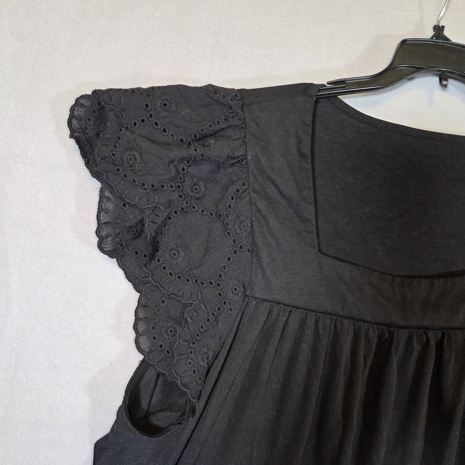 Women’s Black Eyelet Flutter Sleeve Top Plus Size 3X Square Neck Blouse