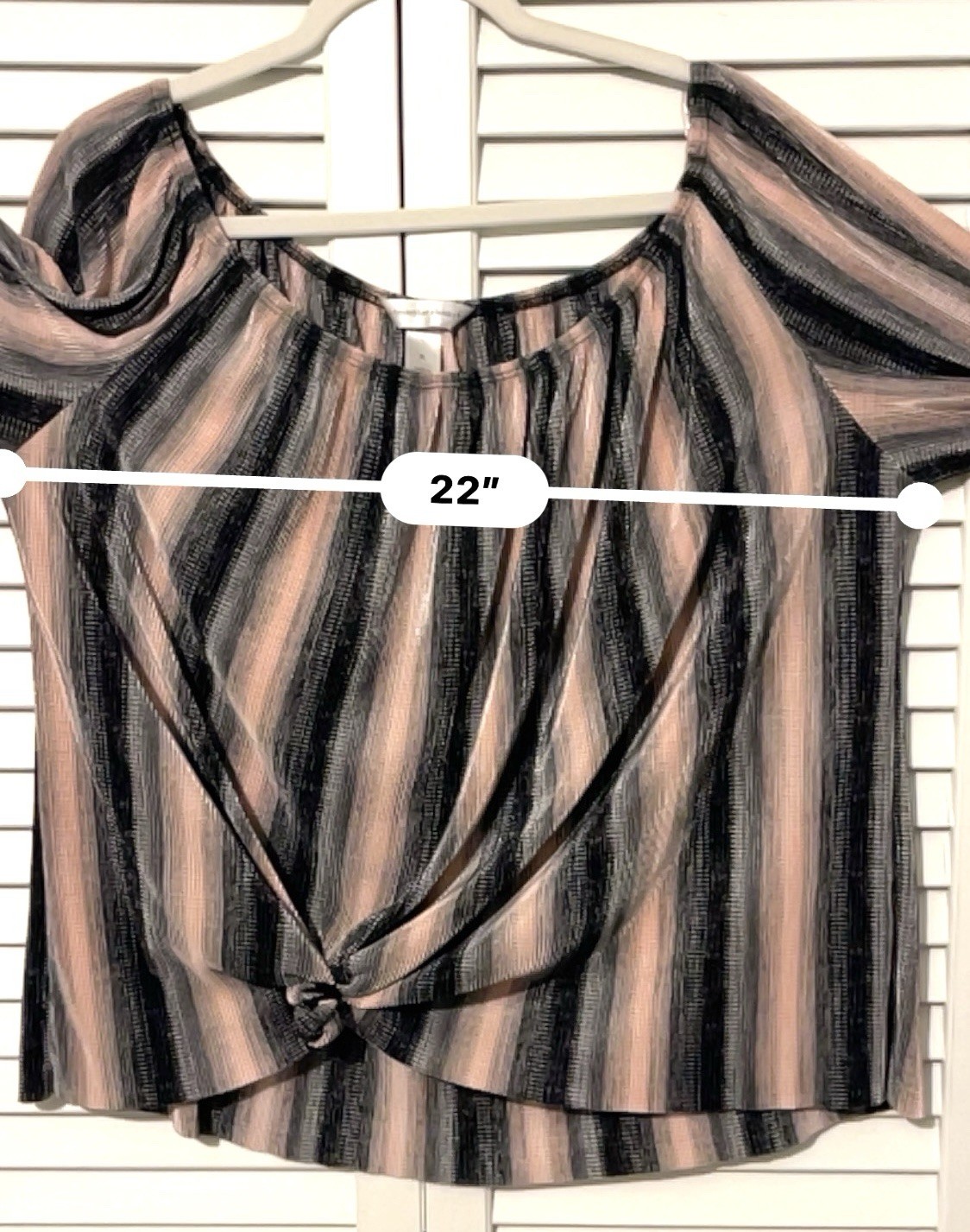Off Shoulder Shirt Shimmer Striped Front Knot Black Pink Silver Women’s XL