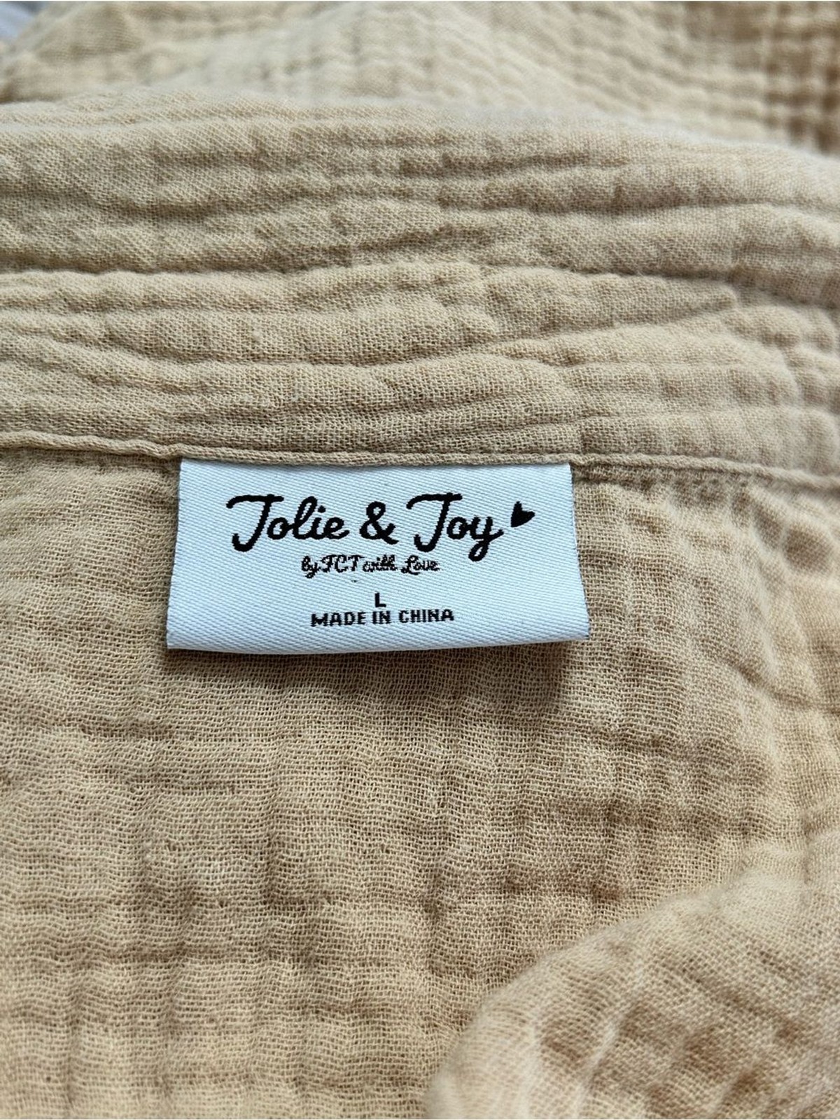 100% Gauze Cotton Relaxed Button-Down Shirt in Light Tan Size Large