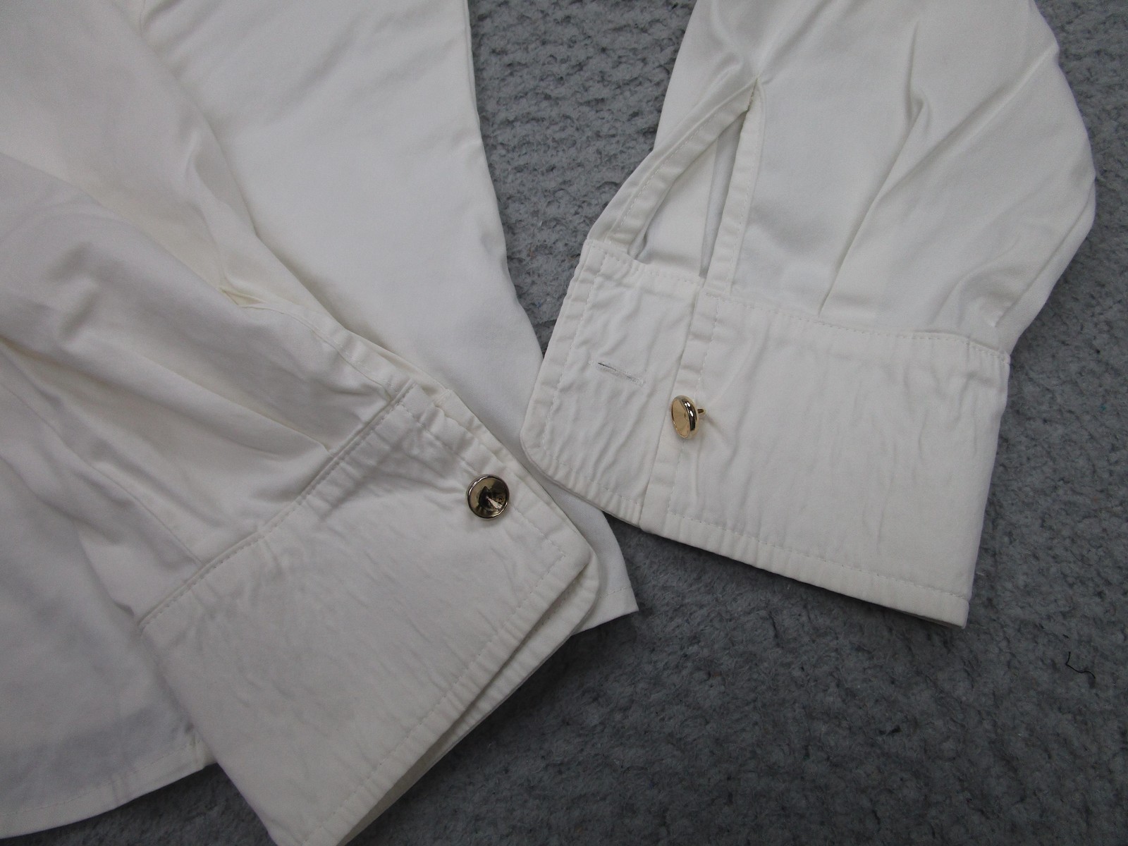 Escada Blouse Womens 36 White Stretch Button Front Rhinestone Cuffs Slim Fit