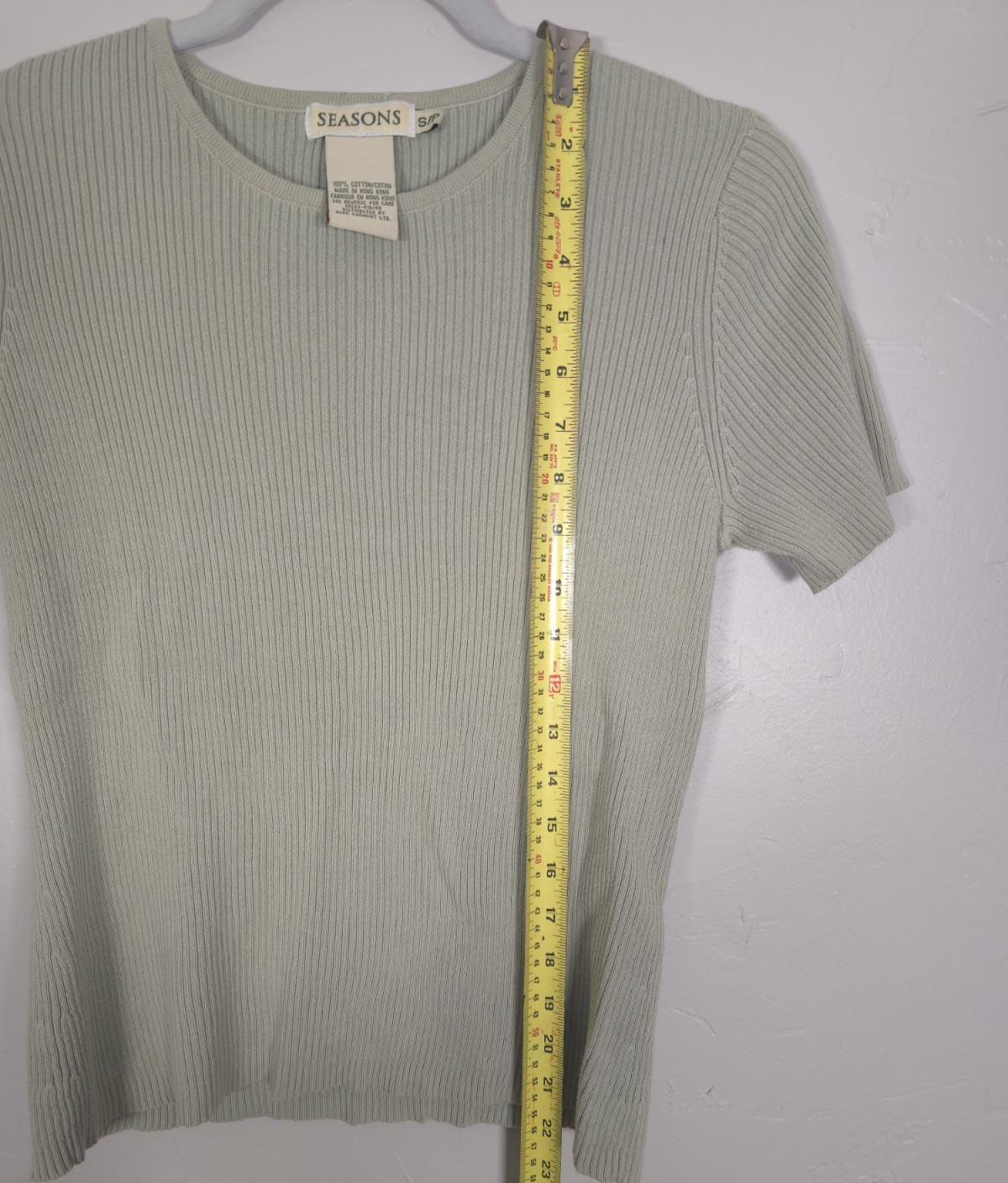 Women Seasons Ribbed 100% Cotton Short Sleeve Shirt Green 90s Basic Classic S/P