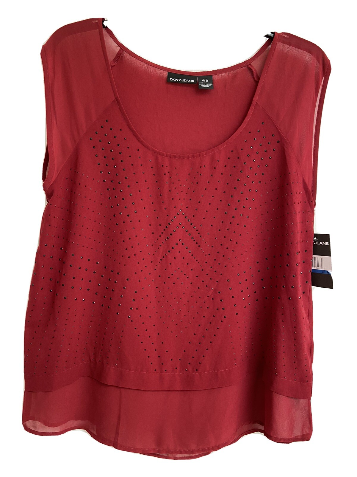 DKNY JEANS top very light burgundy beaded front size XL NWT