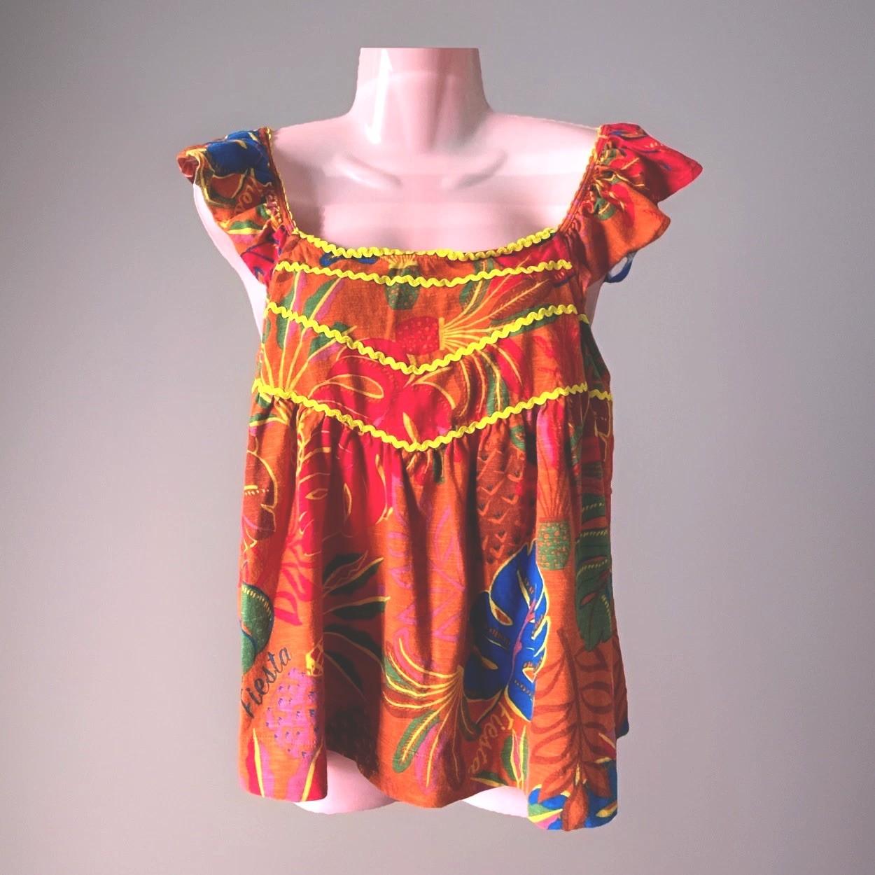 Ladies NEXT Orange Mix Top Bold Tropical Print Cotton Summer Size 14 BNWOT