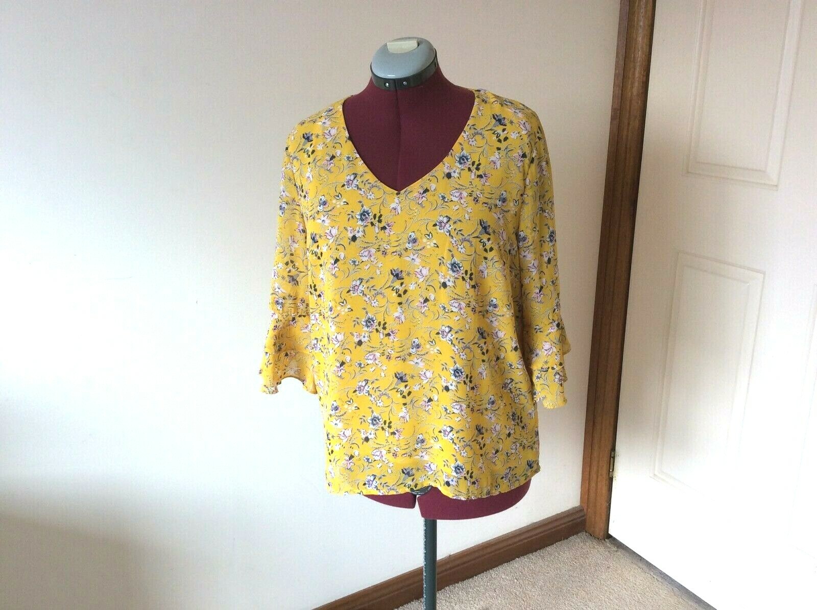 CAROLINE MORGAN WOMEN’S FRILL SLEEVE SUMMER BEACH FLORAL BLOUSE TOP SIZE 12