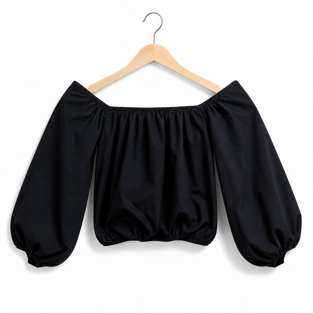 Black Off The Shoulder Long Sleeve Crop Top – M