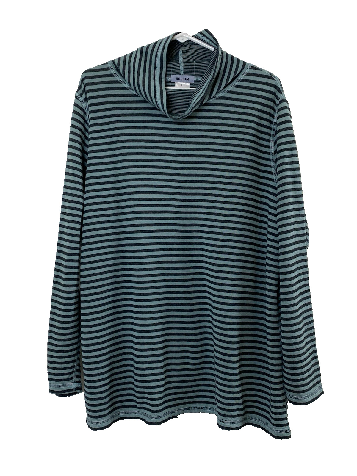 Iridium Womens Long Sleeve Striped Green Cowl Neck Tunic Large Pima Cotton Peru