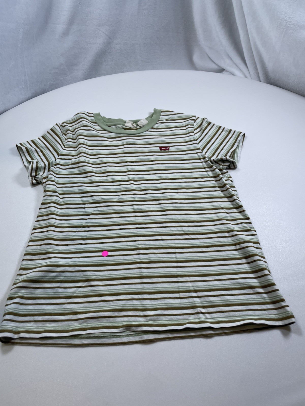 Levi’s Striped TShirt M Green Brown White Stripe Logo Patch Preppy Layering