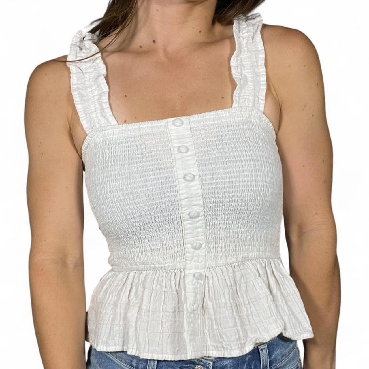 Lulu White Ruffle Cotton Tank Top