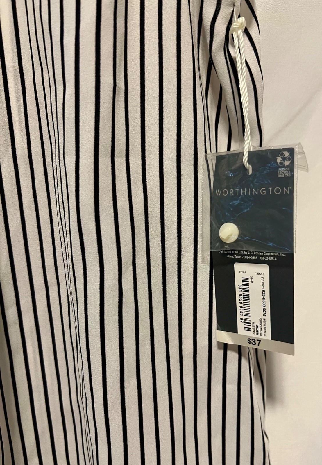 Worthington Sleeveless Striped Blouse Size M Pleated High Collar Peek a