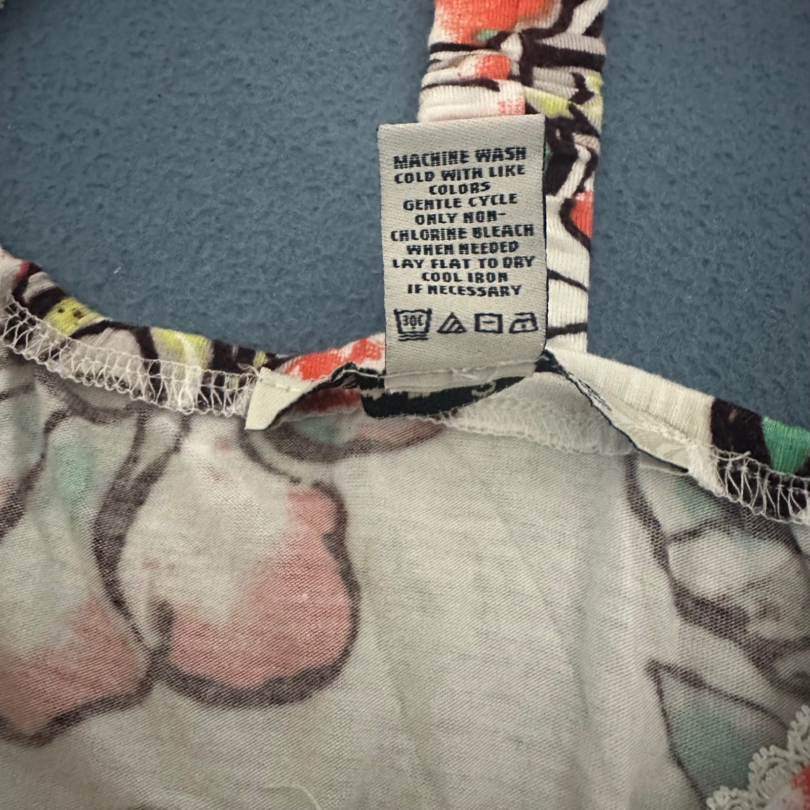 American Rag Cie Floral Lace Trim T-Back Tank Top White Orange Large RN 134190