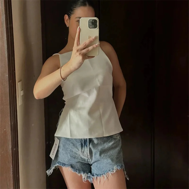 Black Backless Top Female White Sleeveless Crop Top With Straps Summer