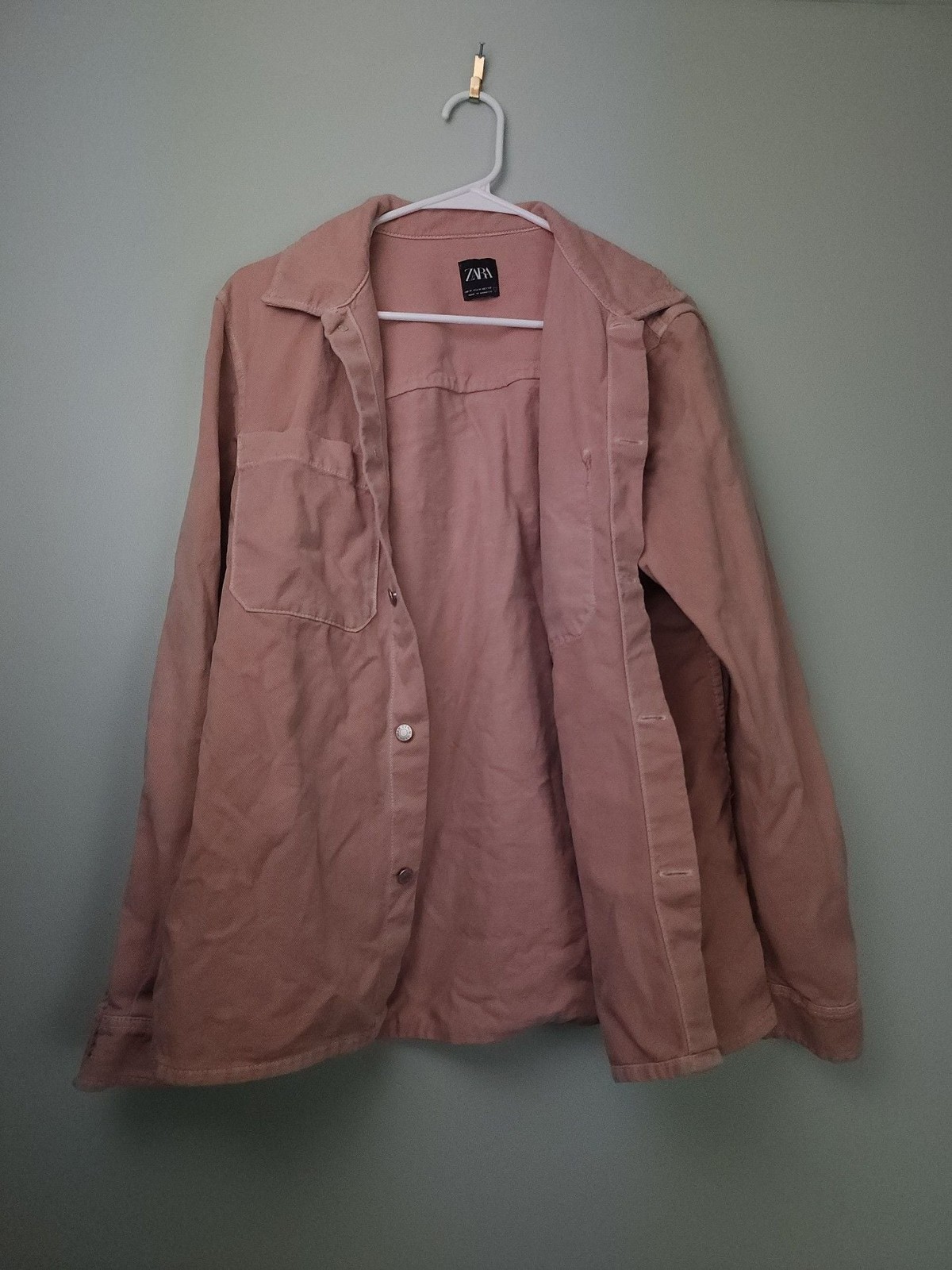 Zara Washed Relaxed Fit Button-Up Shirt Jacket in Pink