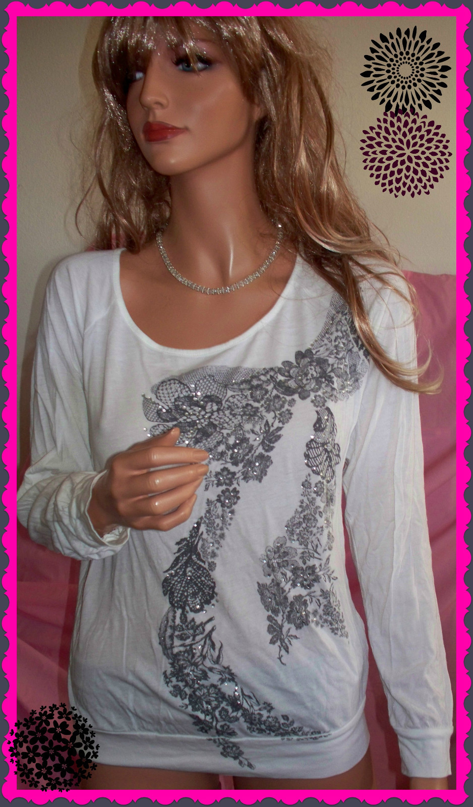 Medium M XXI EMBELLISHED Rhinestone TEE SHIRT TOP PULLOVER BLOUSE Knit Tunic