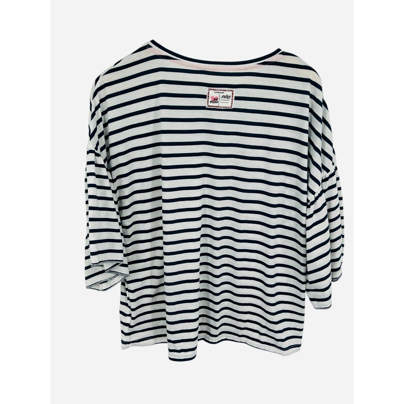 Disney Parks Womens Mickey Mouse You & Me Striped 3/4 Sleeve Top Size Medium