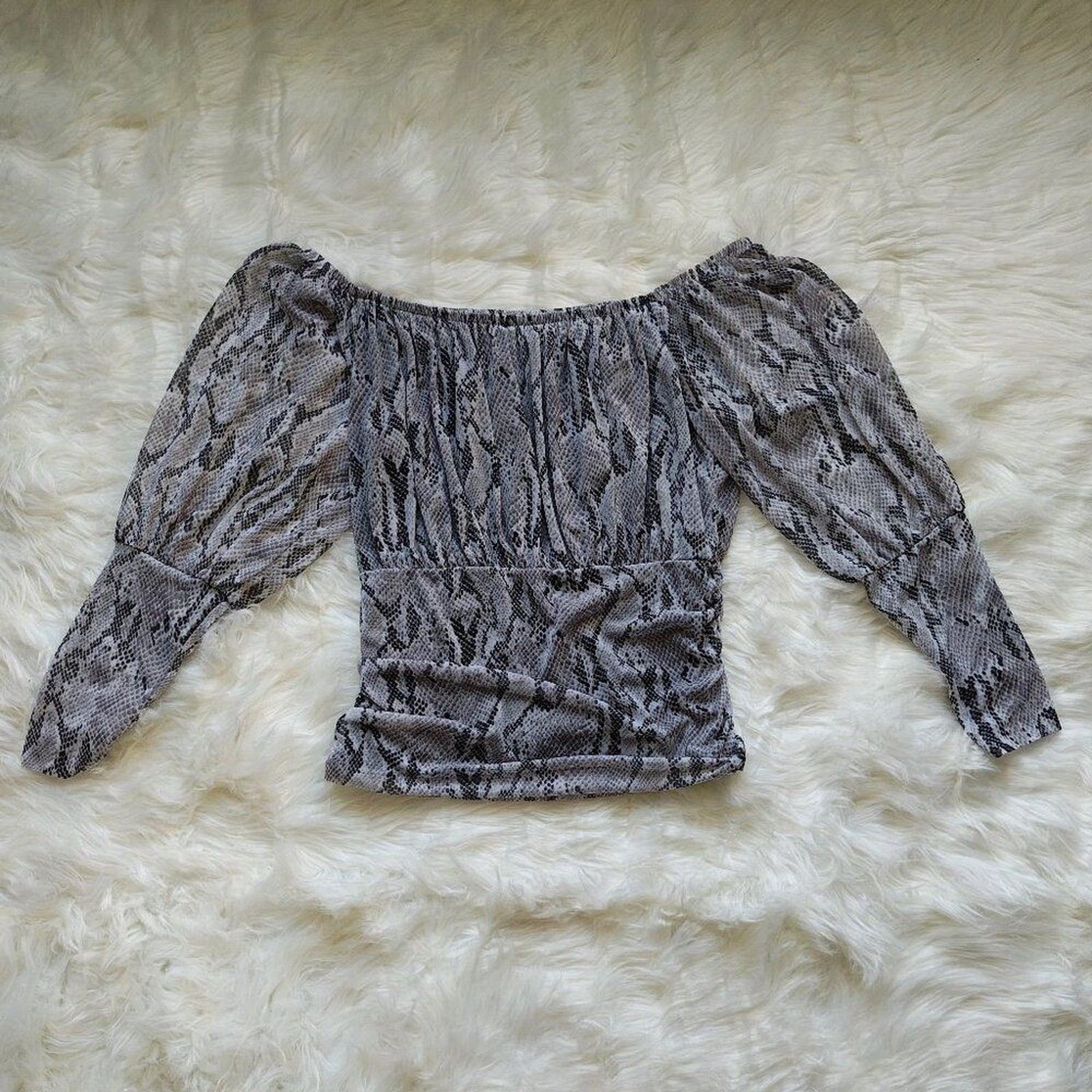 Express Snake Skin Print Off-the-Shoulder Blouse, SIZE Medium