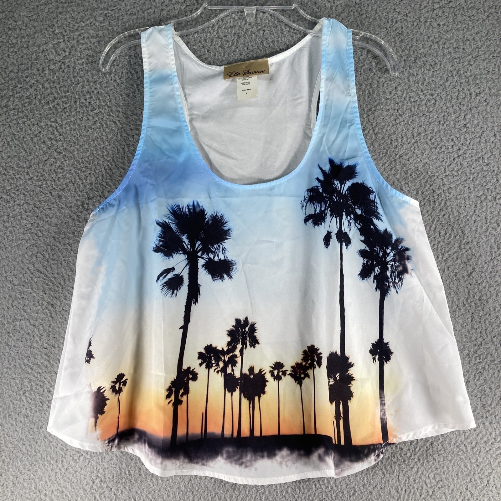 Ella Samani Tank Top Women S Blue Palm Tree Sunset Racerback Flowy USA Made