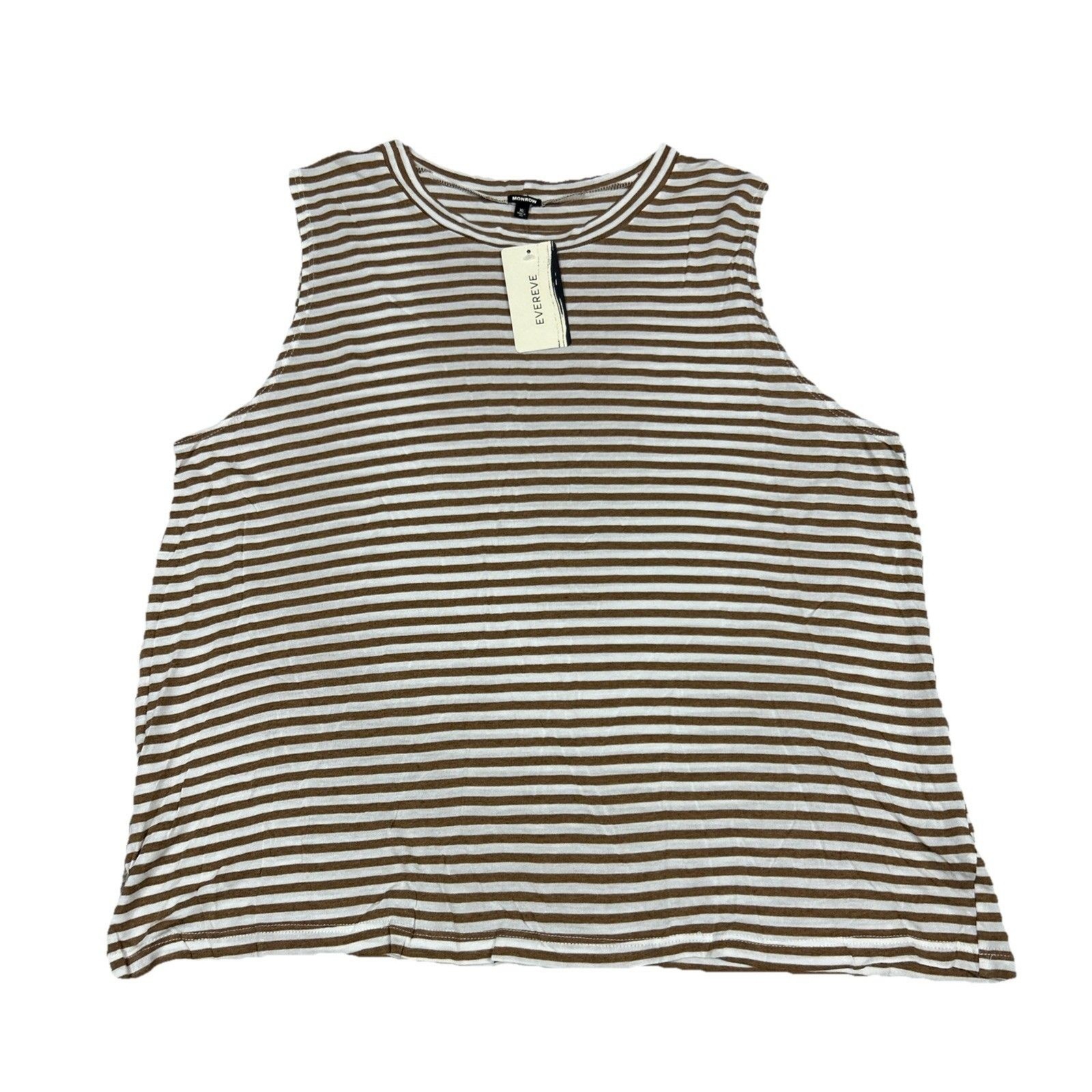 Monrow Muscle Tank Womens XL Sahara Stripe Classic Comfort Brown White Modal New