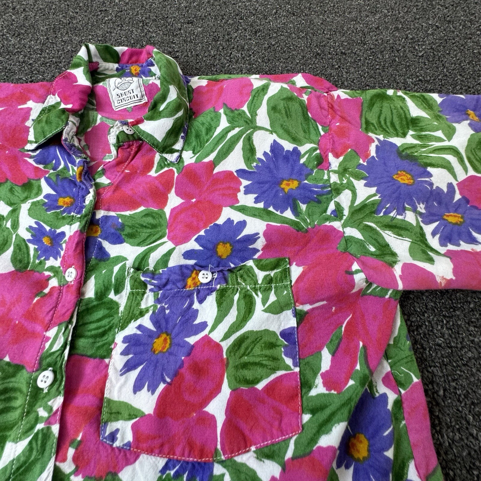 Short Circuit Vintage Womens Large Flowered Button Down Top Blouse Shirt