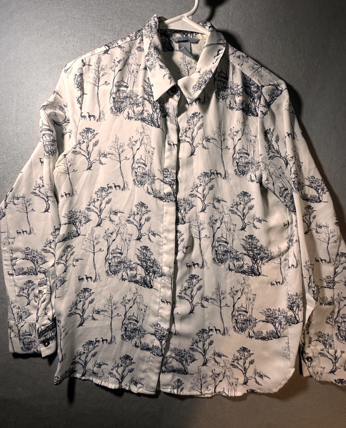 H&M Women’s Size 6 Button Down Collared Blouse Top White Black Toile Classic