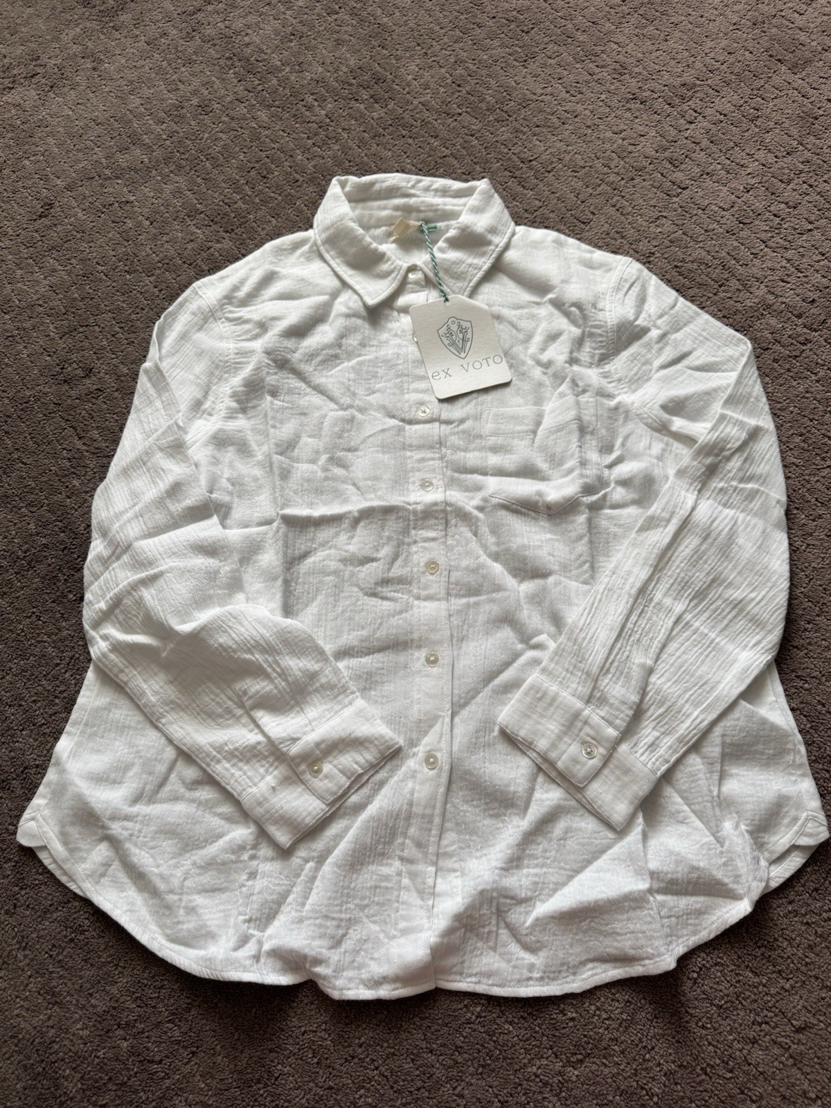 EX VOTO Women’s Sage Gauze Button Front Shirt White Large $129