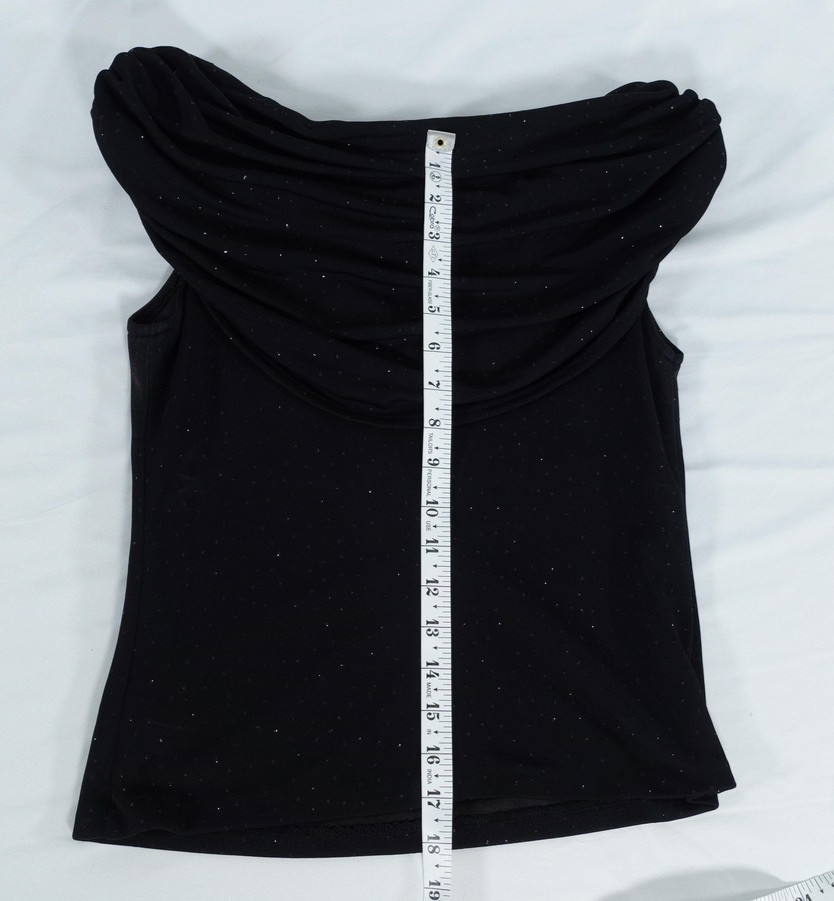 XSCAPE Top Womens Small Off Shoulder Draped Glitter Beaded Rhinestone Elegant