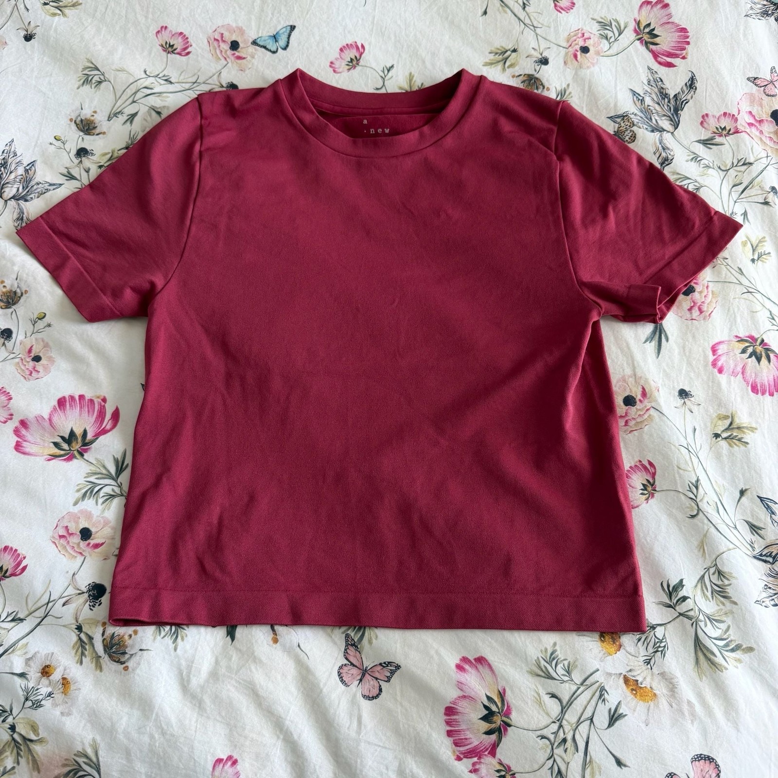 A New Day Women’s Burgundy Stretch Nylon Spandex Short Sleeve Crewneck T-Shirt