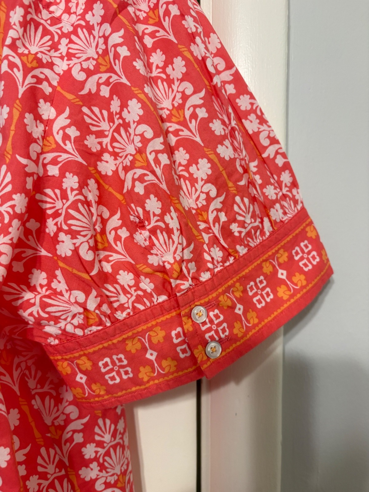 Talbots Women’s Plus S/S Floral Print V-Neck Popover Shirt Top Blouse 3X Coral