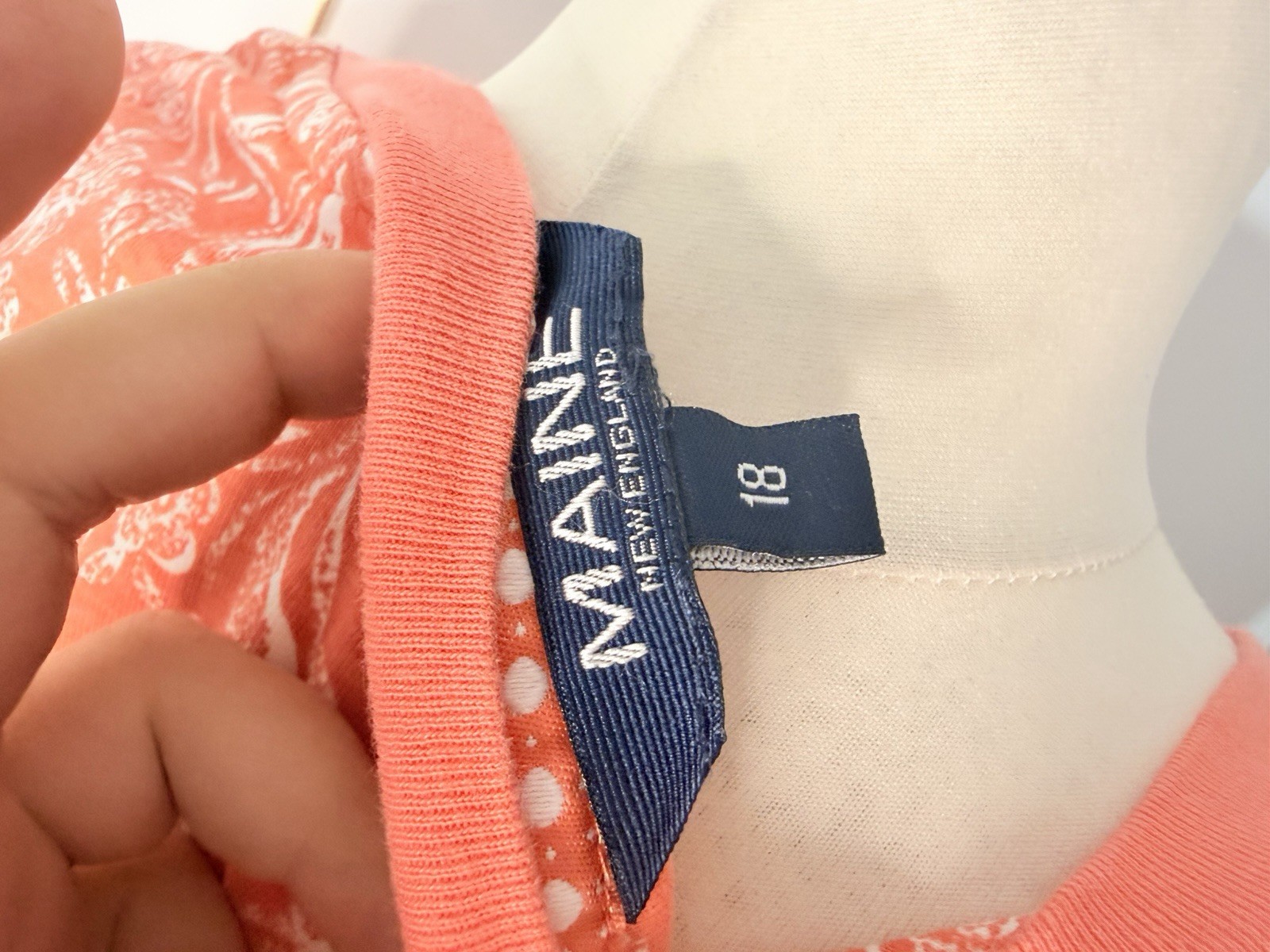 Maine New England peach coral paisley henley top short sleeve t-shirt size UK 18