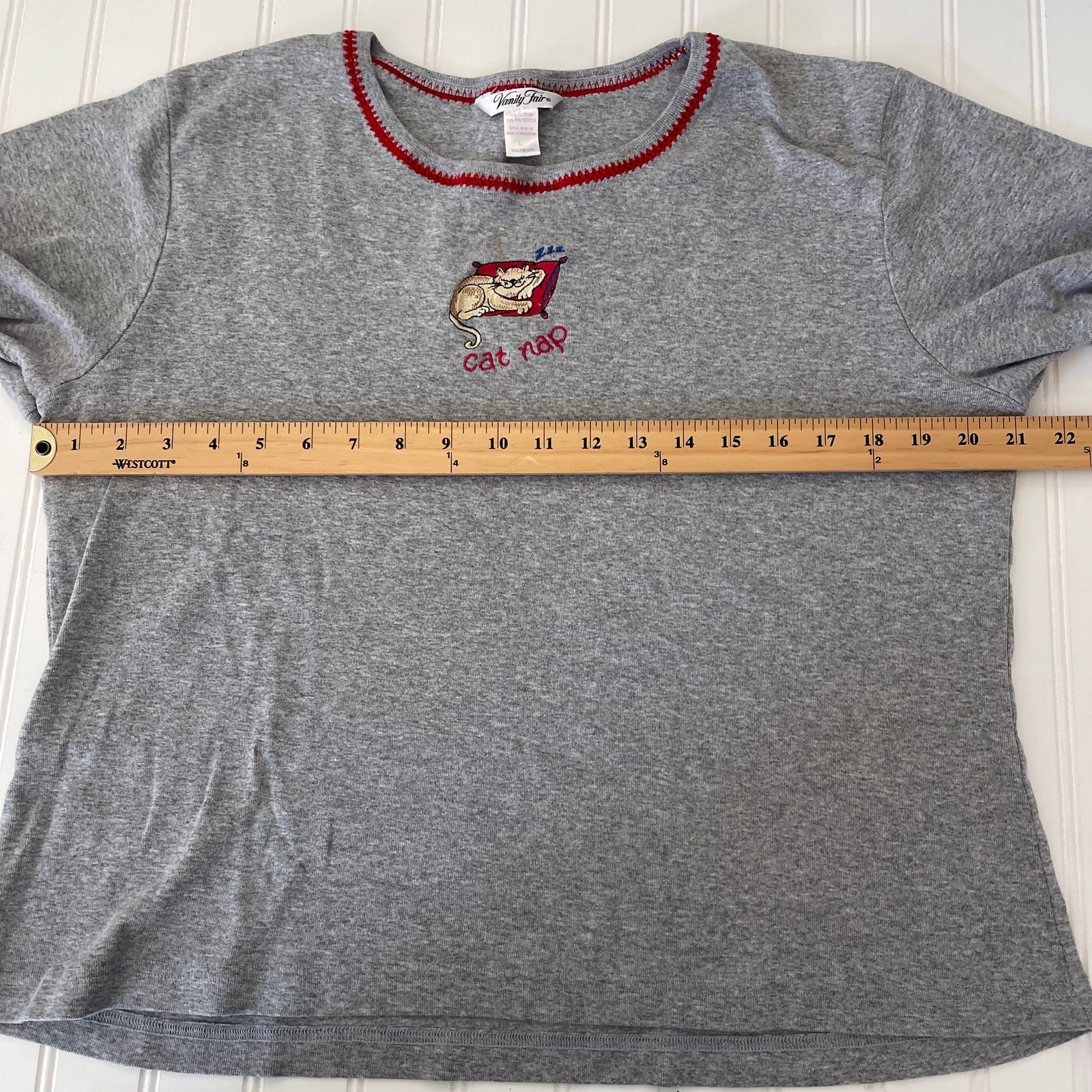 Vintage Vanity Fair CAT NAP Embroidered Top T Shirt Size Womens Large