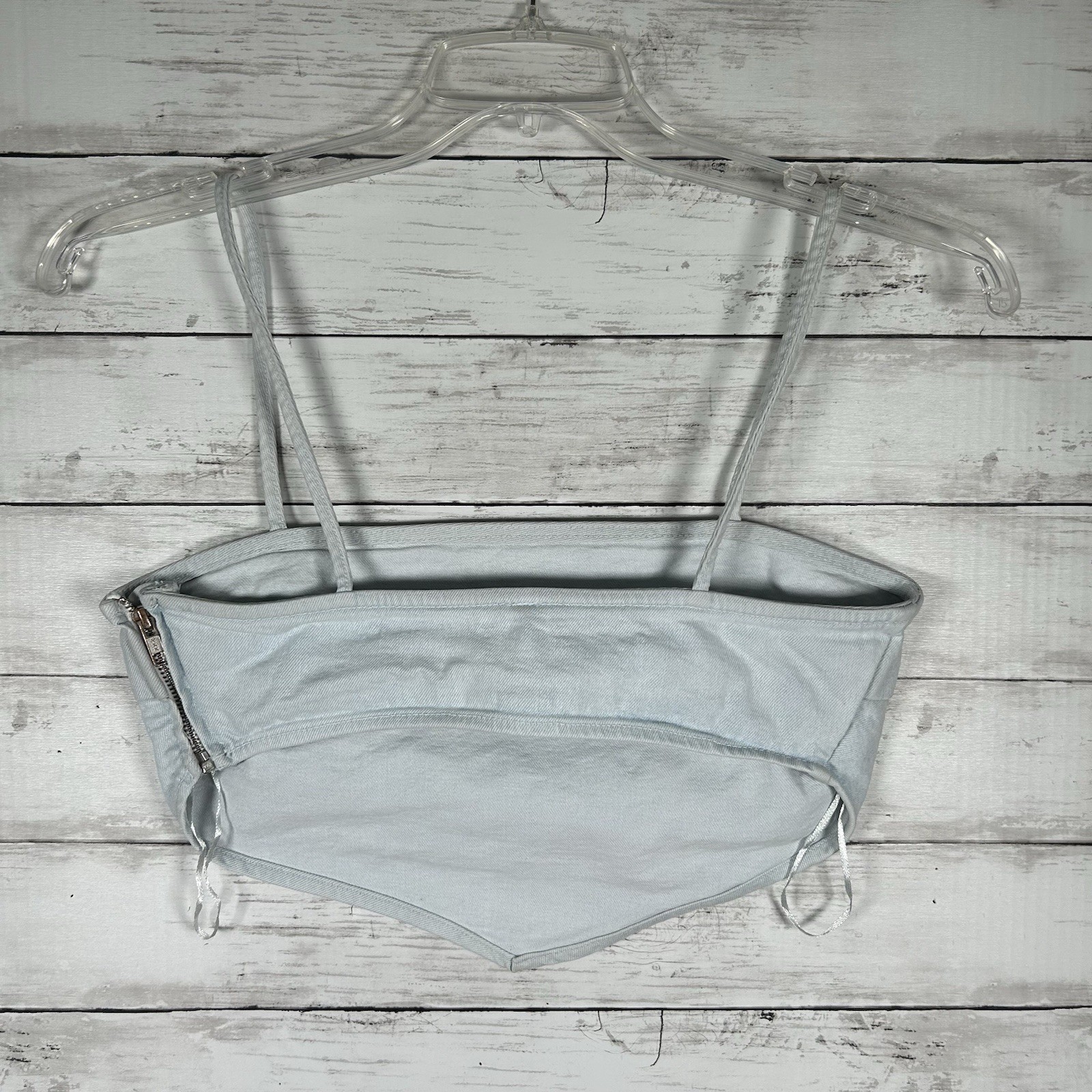 Zara Cropped Bandana Light Wash Denim Triangle Top Size M