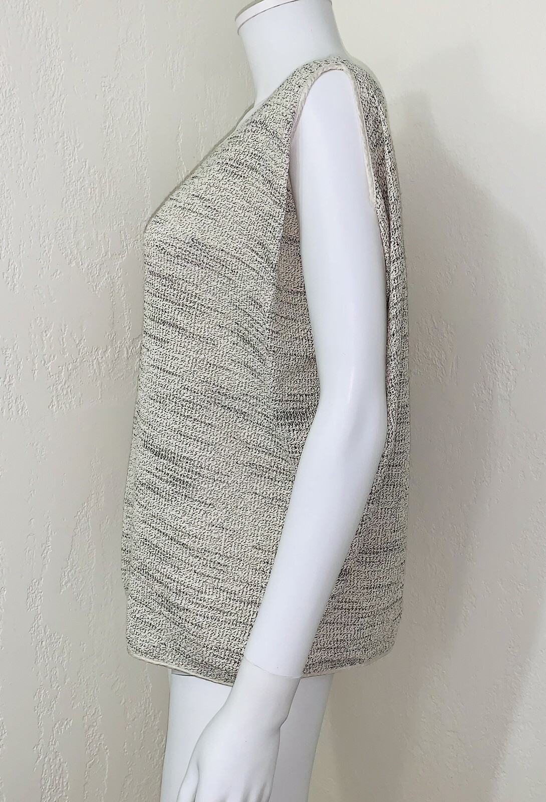 NWT Eileen Fisher Bone Ivory Floating Mesh Weave Ballet Neck Wedge Top Size P