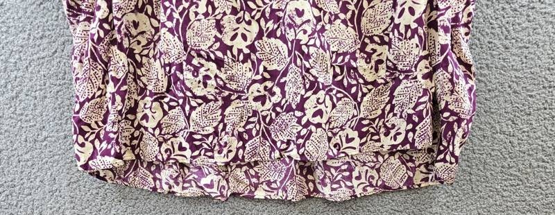 Vanessa Bruno Cory Print Top Women’s M/L Plum/Cream Short Sleeve V-Neck Pullover