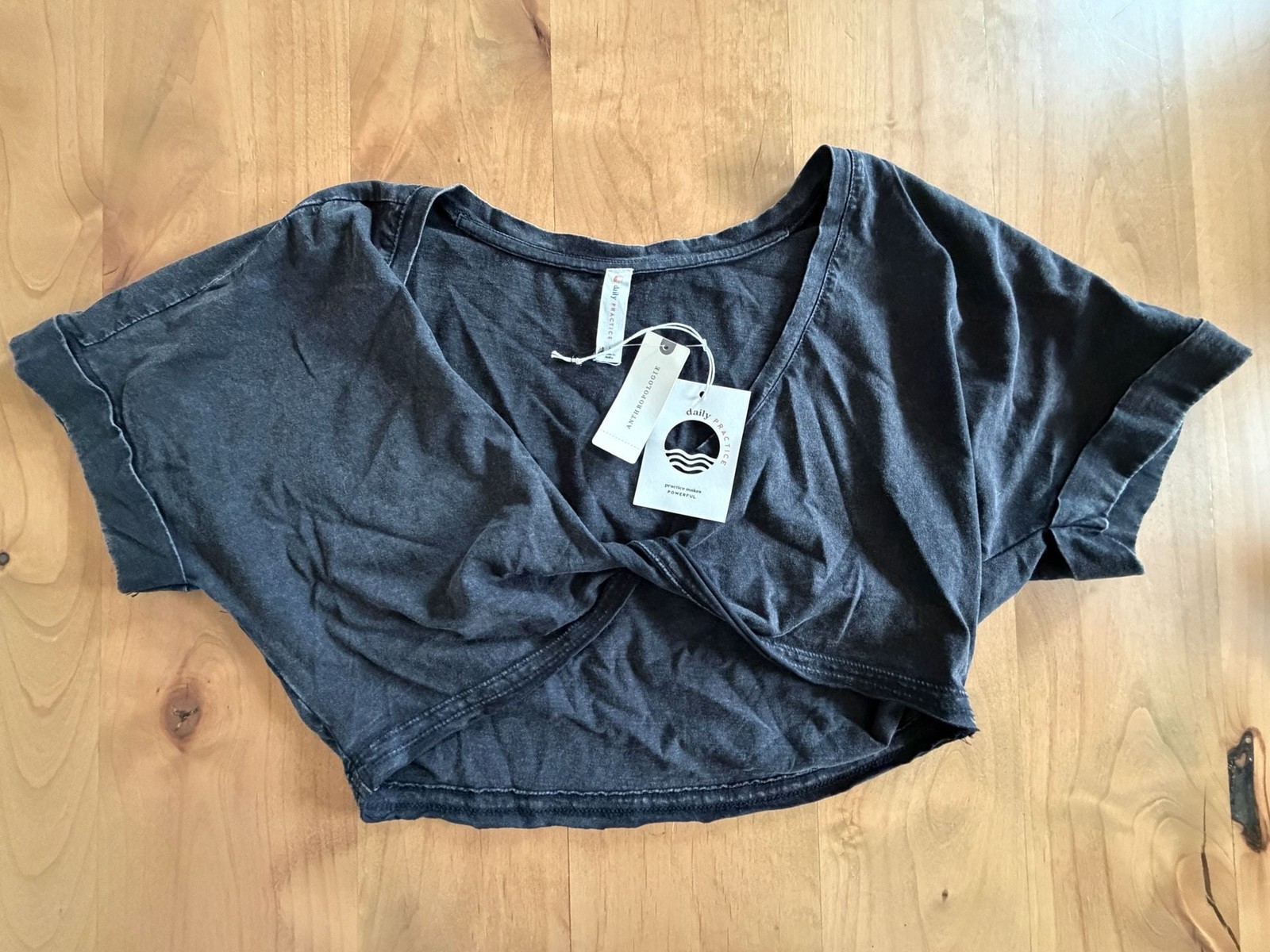 Daily Practice Anthropologie Washed Black Twisted Crop Tee S