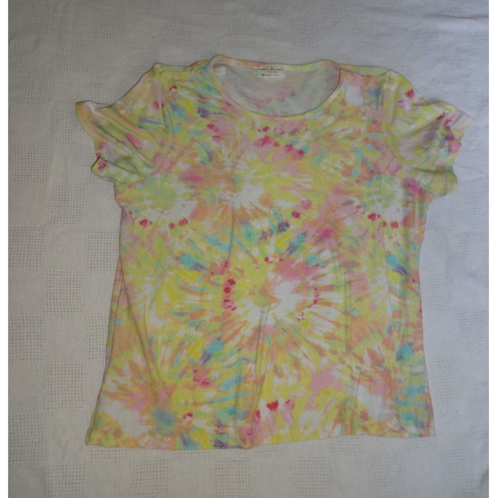 Bobbie Brooks Plus Size 2X Soft Stretchy Tie Dye Top Yellow Pink Blue Orange