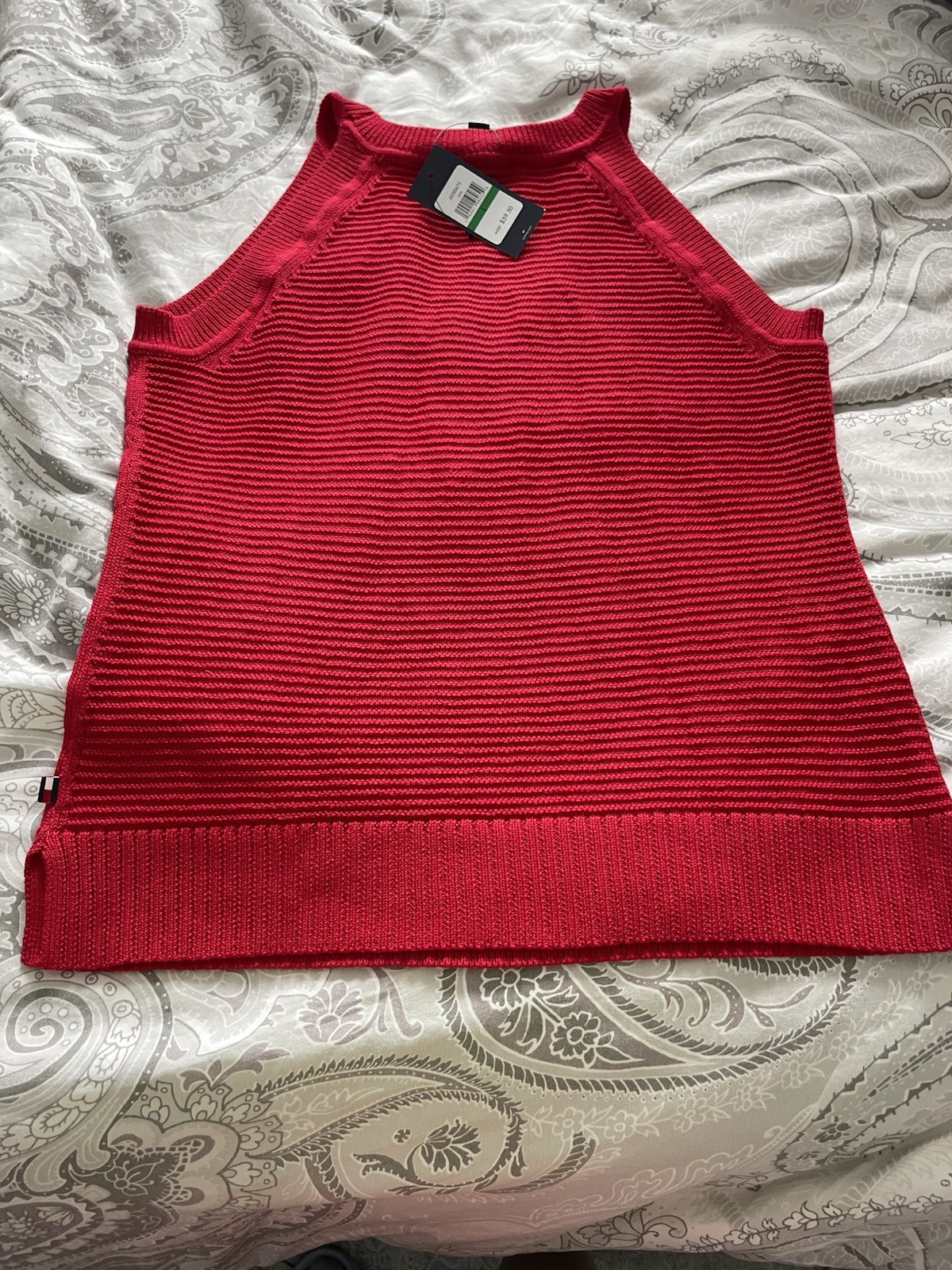 TOMMY BAHAMA Sz L Knit Tank Sweater Red Cotton/Modal/Rayon Luxury Resort Wear