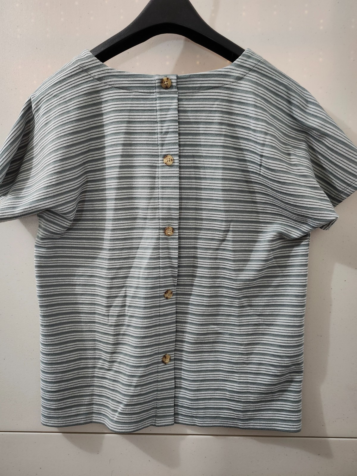 J Jill Top Womens XS GRN Wearever Oversize Vneck Stripe Melange Texture Stretch