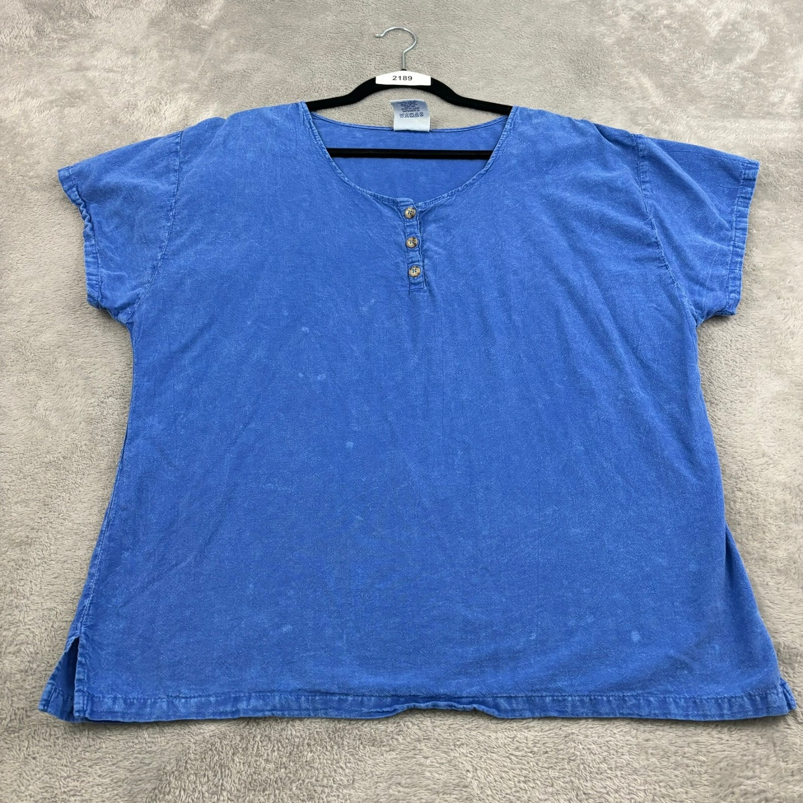 Sea Breeze Of California Top Womens XL Blue Cotton Henley Cruise Wear Beachy USA