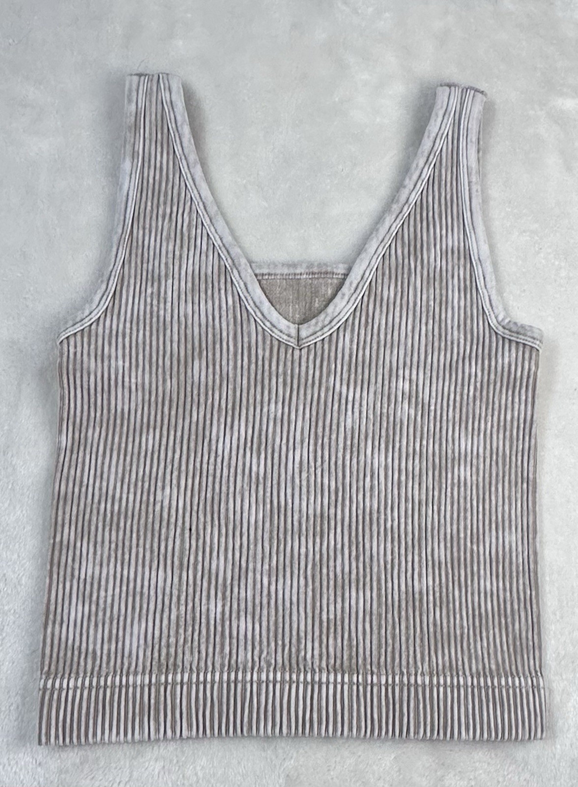 Zenana Women’s Ash Mocha Ribbed Mineral Wash Cropped Tank Top 6187A Size S/M 5