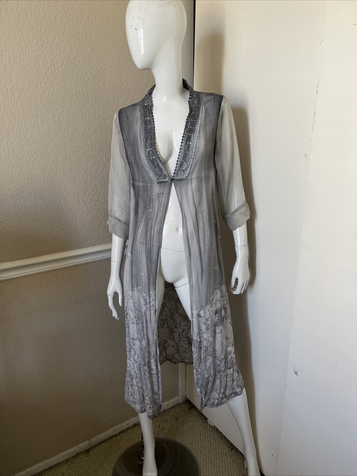 VINTAGE CONCEPT NWT! Blue/Gray Tie-Dye Silky Rayon Button Front Duster Sz M NEW!