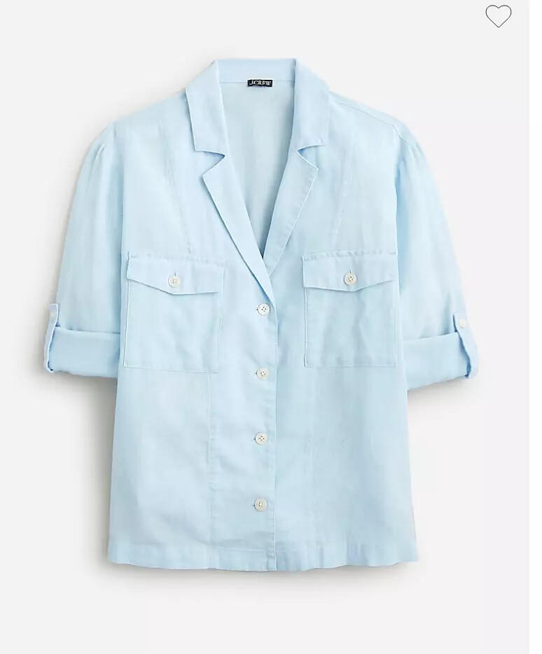 NEW J Crew Baird Irish Linen Camp Blouse Shirt Women Blue White Yellow 10 12 NWT
