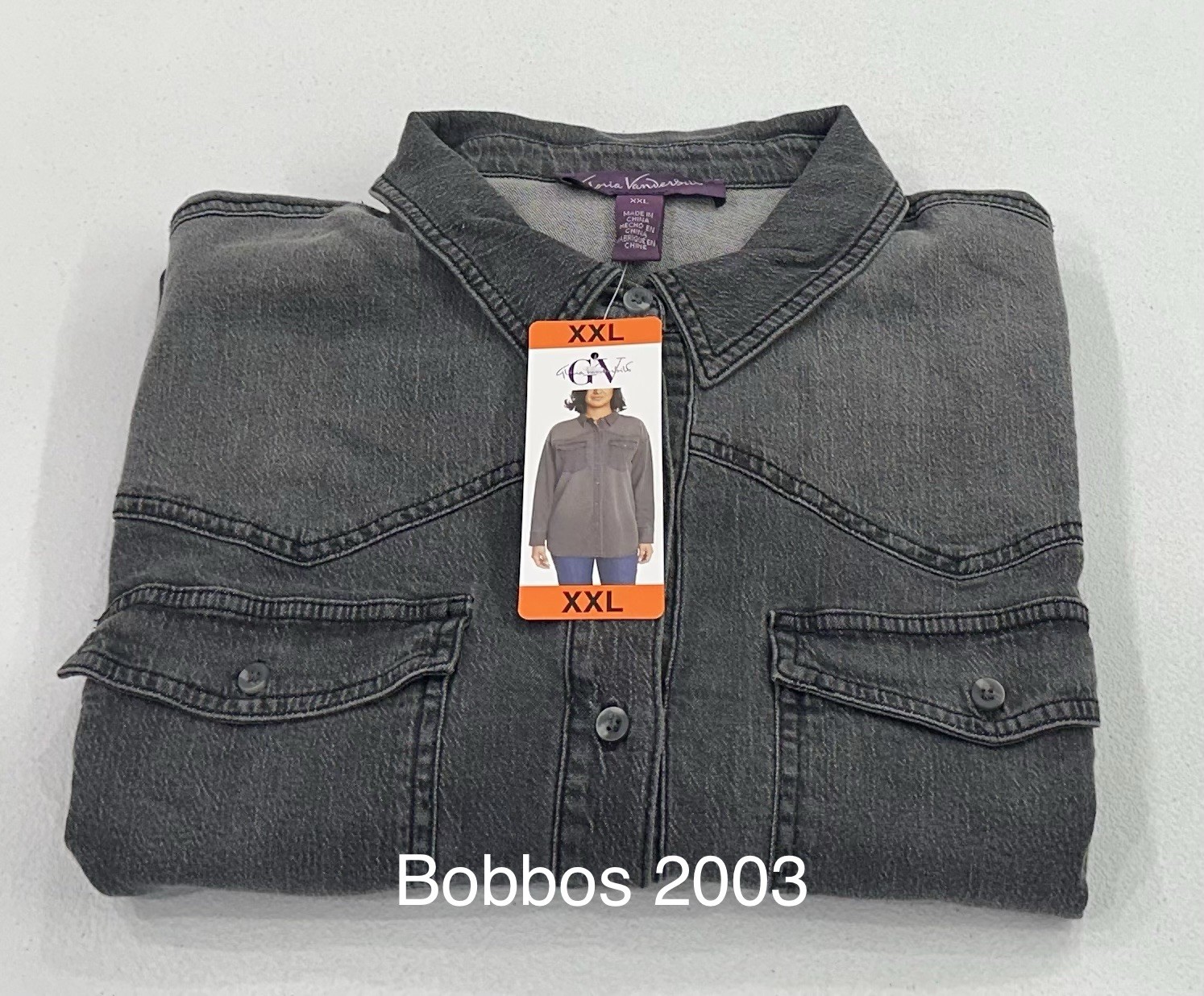 Gloria Vanderbilt Women’s Long Sleeve Button-Up Shirt, Grey, Size XXL