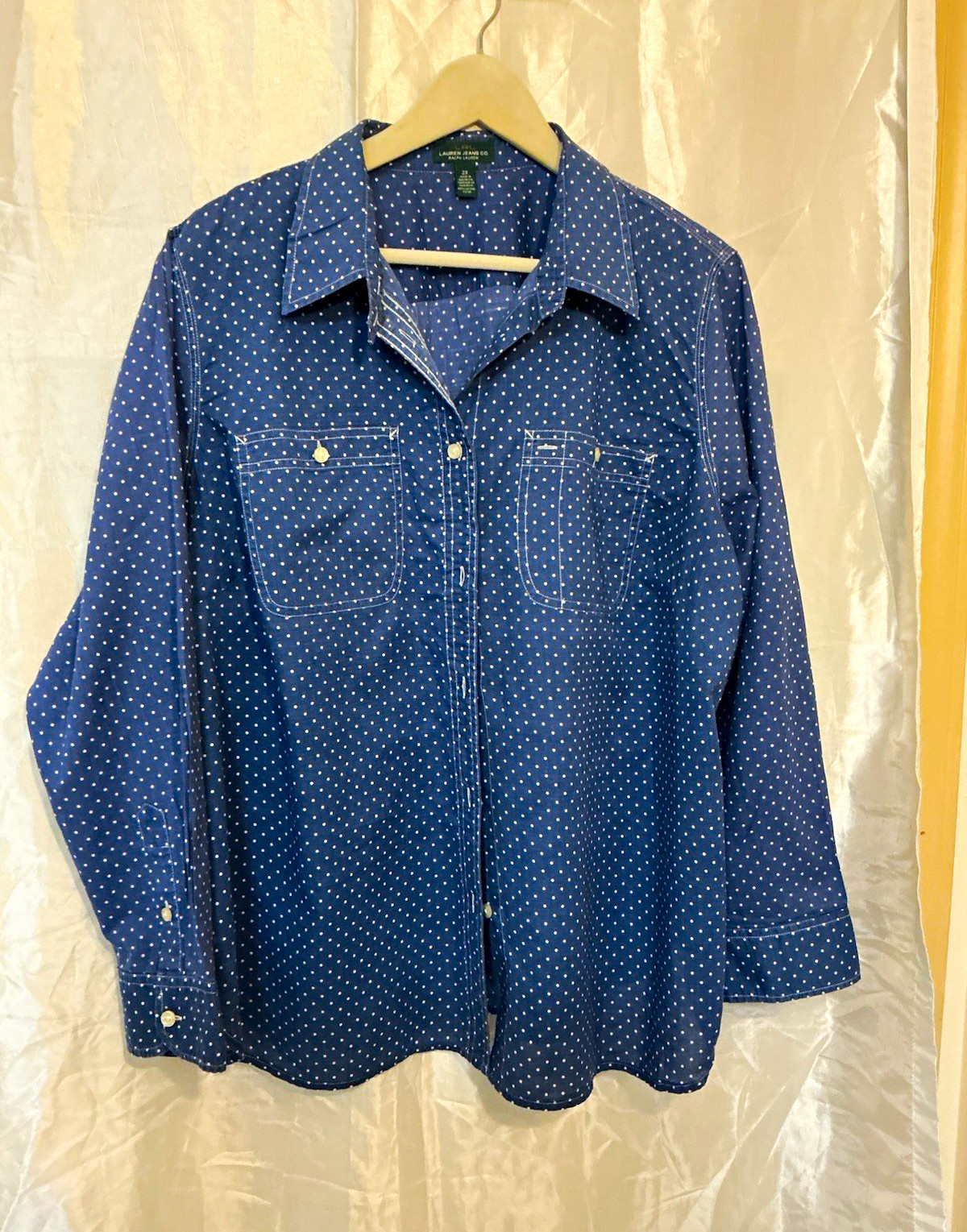Lauren Jeans Co. Ralph Lauren Women’s 2X Plus Polka Dot Button-Up Cotton Shirt